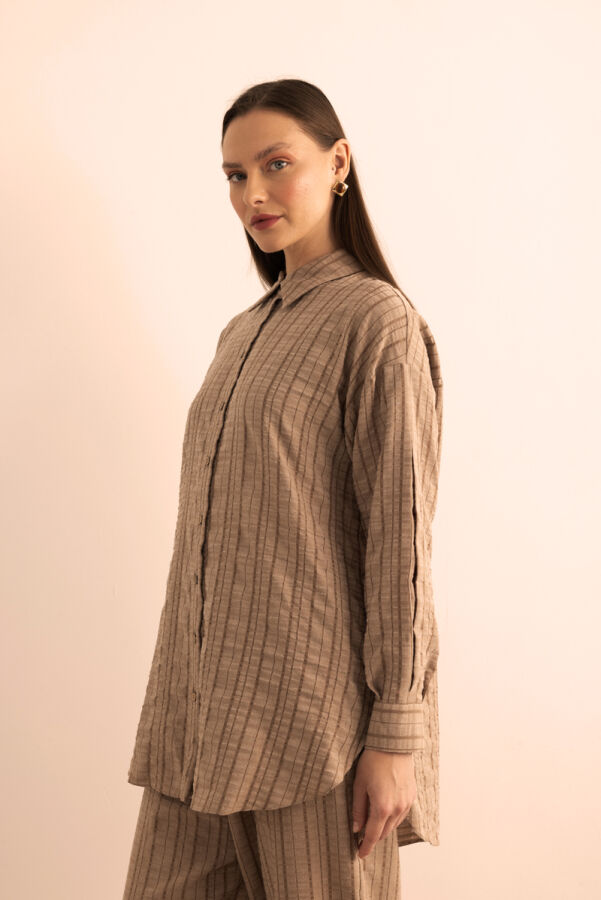 Sütlü Kahve Dokusu Çizgili Cotton İçerikli Tunik - 6