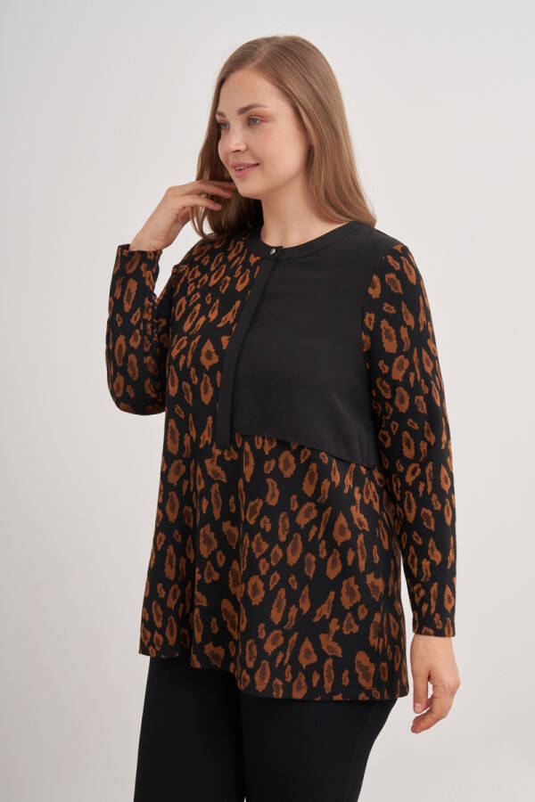 Taba 2676112 Leopar Desenli Örme Bluz - 4