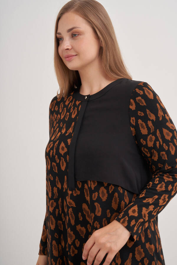 Taba 2676112 Leopar Desenli Örme Bluz - 5