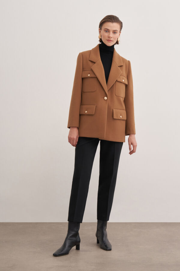 Taba Düğmeli Viscon Ceket - 1