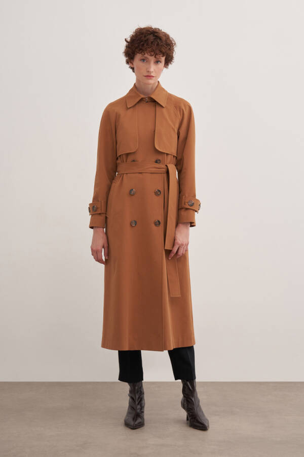 Taba Çift Rüzgarlıklı Kruvaze Trençkot - Aker