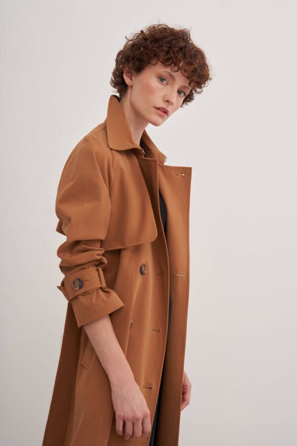 Taba Çift Rüzgarlıklı Kruvaze Trençkot - 4