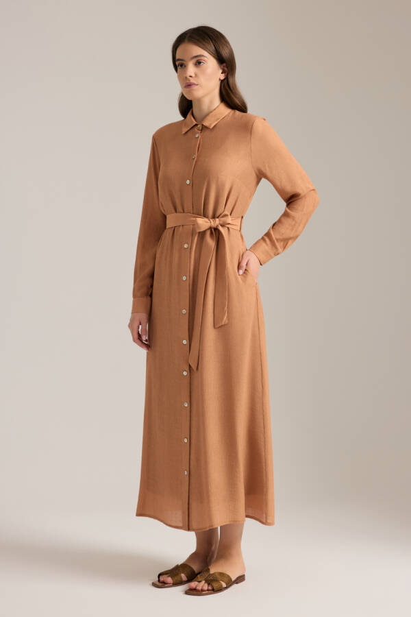 Tarçın Beli Kuşaklı Gömlek Elbise - Aker (1)