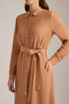 Tarçın Beli Kuşaklı Gömlek Elbise - 3