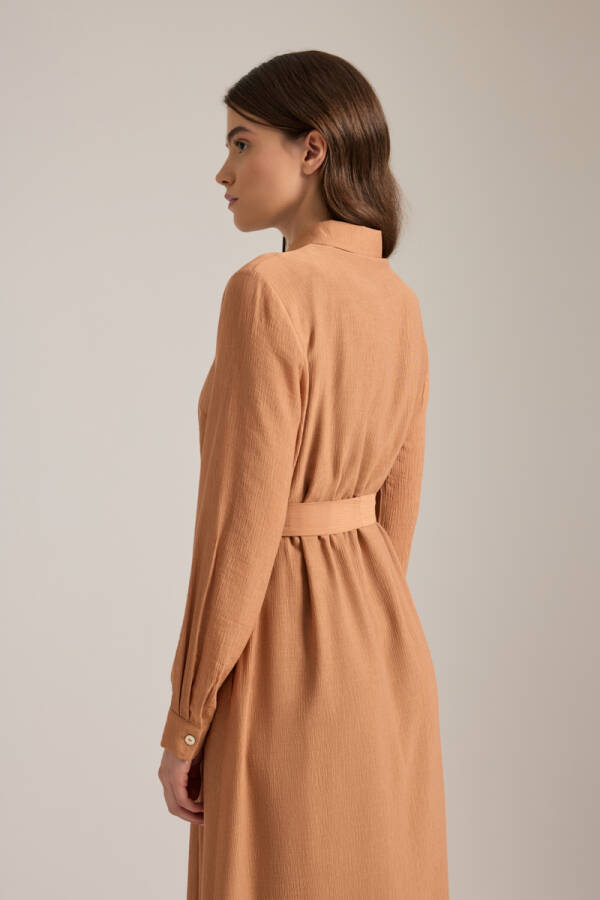 Tarçın Beli Kuşaklı Gömlek Elbise - 3