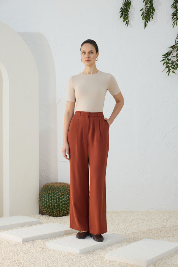 Tarçın Pileli Pantolon - 5