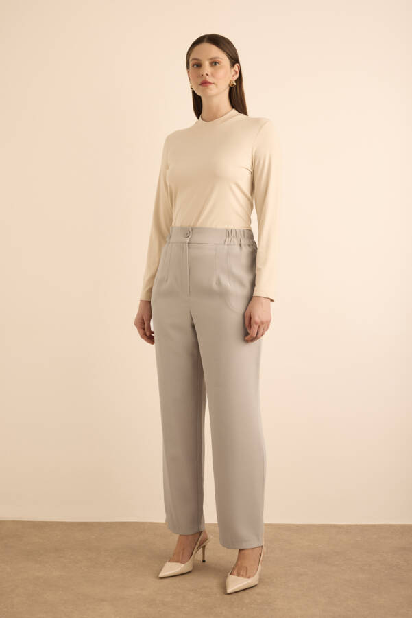 Taş Beli Lastik Detaylı Krep Pantolon - 1