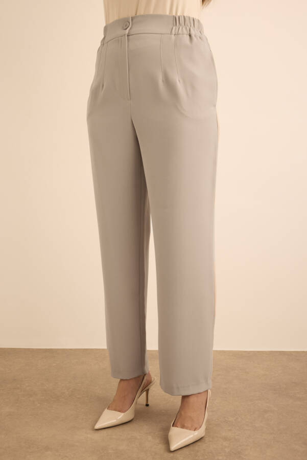 Taş Beli Lastik Detaylı Krep Pantolon - 4