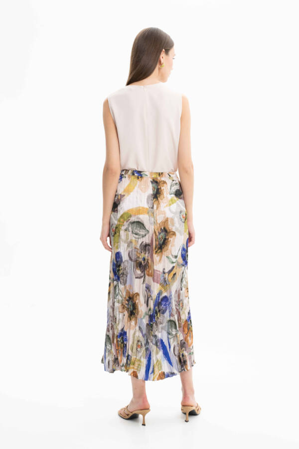 Taş Beli Lastikli Desenli Etek - 3