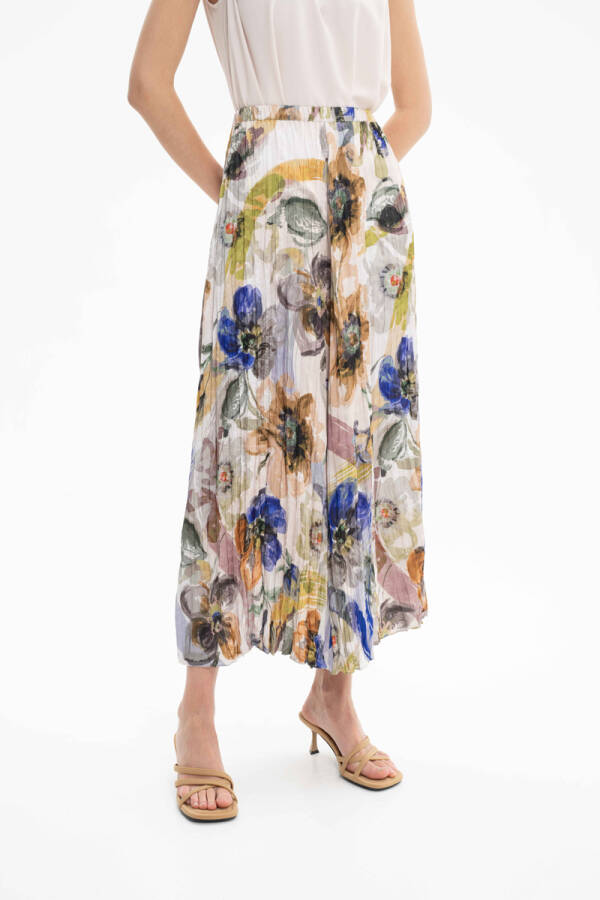 Taş Beli Lastikli Desenli Etek - 4