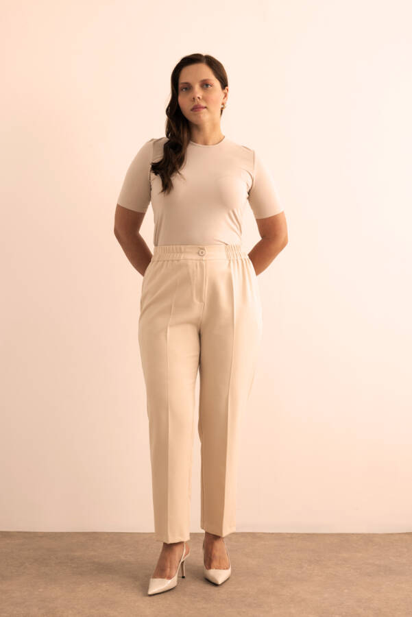 Taş Beli Lastikli Dokuma Pantolon - 2