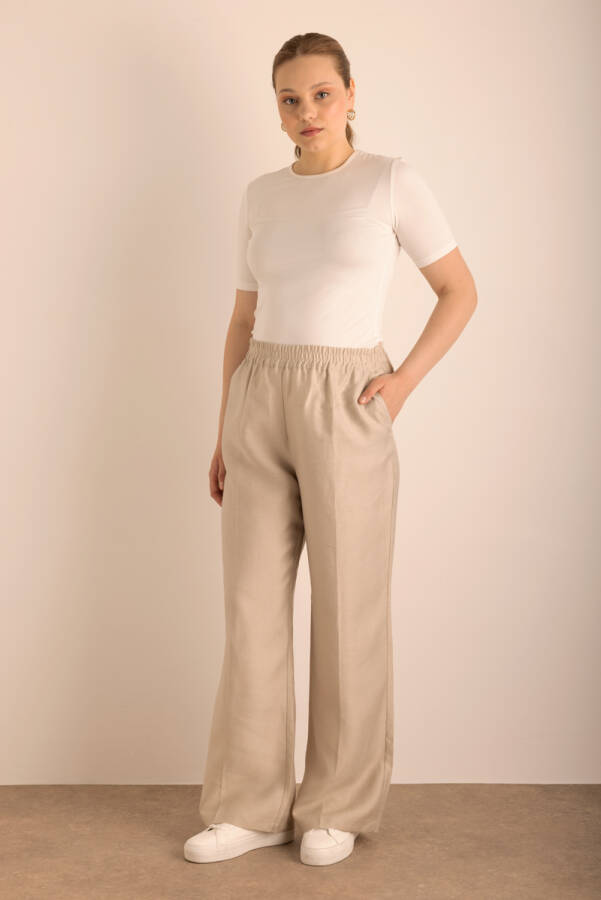 Taş Beli Lastikli Keten Tencel Pantolon - 2