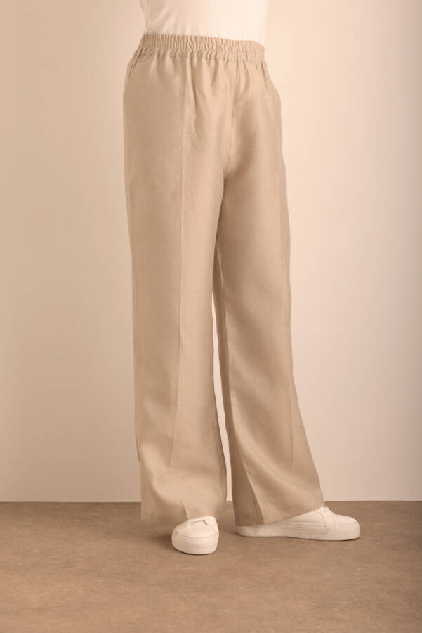 Taş Beli Lastikli Keten Tencel Pantolon - 5
