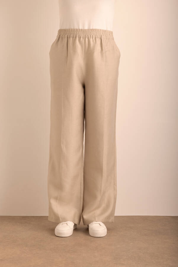 Taş Beli Lastikli Keten Tencel Pantolon - 3