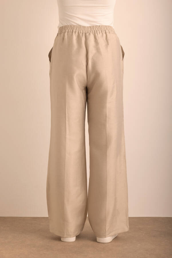 Taş Beli Lastikli Keten Tencel Pantolon - 7