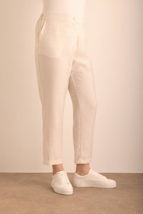 Taş Beli Lastikli Viscon Keten Pantolon - Aker (1)