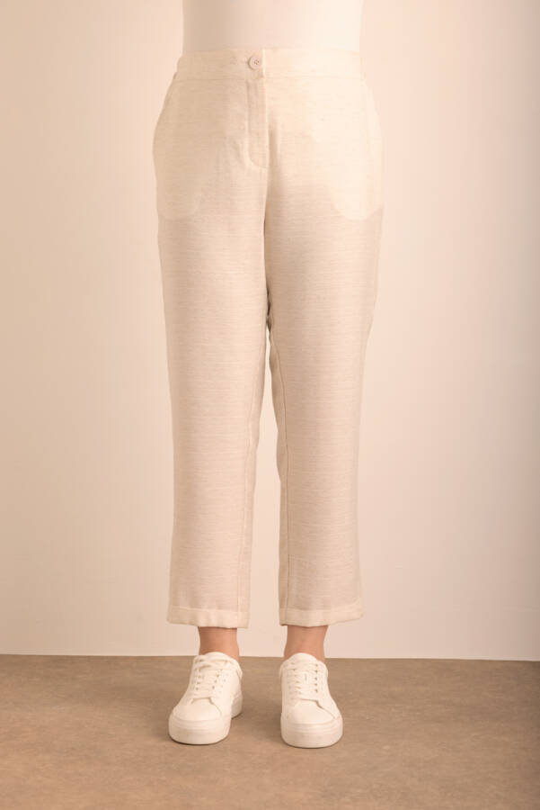 Taş Beli Lastikli Viscon Keten Pantolon - 3