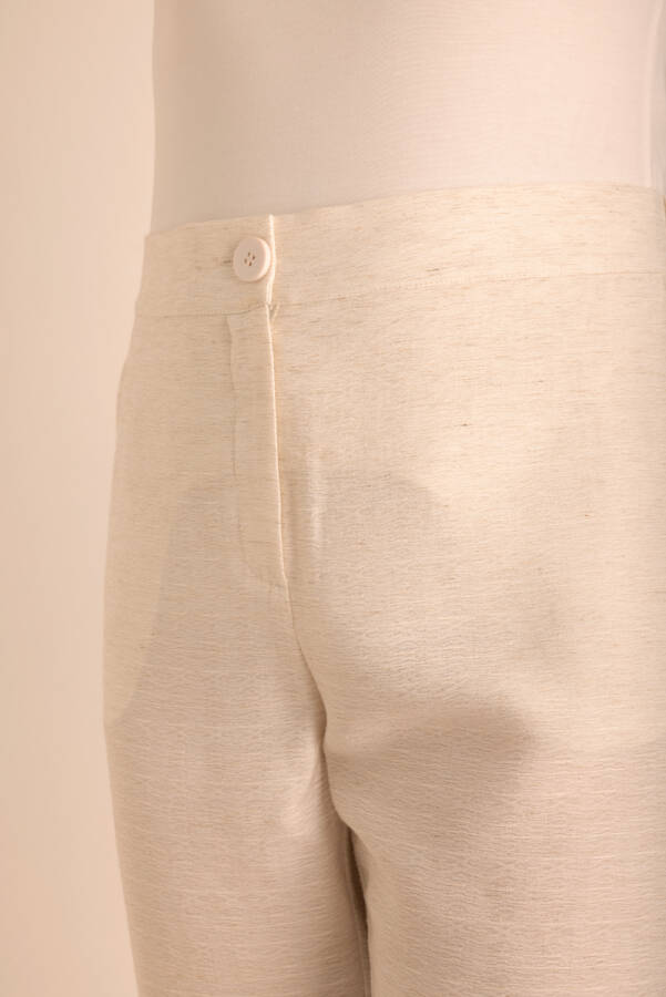 Taş Beli Lastikli Viscon Keten Pantolon - 4