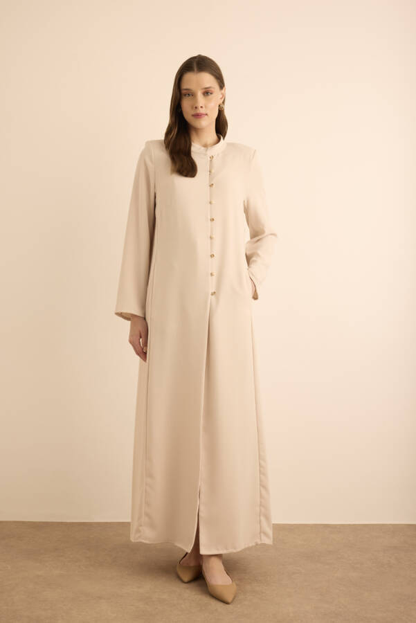 Taş Brit Düğme Detaylı Ferace - Aker (1)