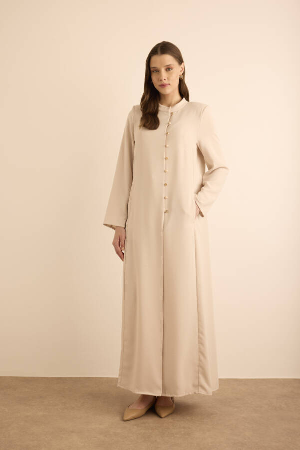 Taş Brit Düğme Detaylı Ferace - 4