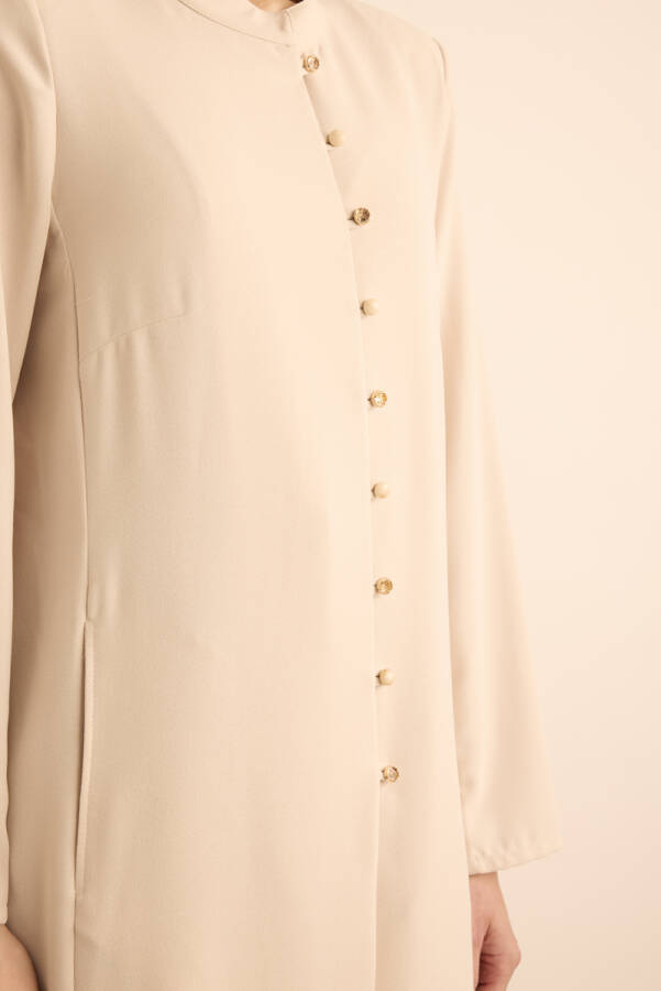 Taş Brit Düğme Detaylı Ferace - 5