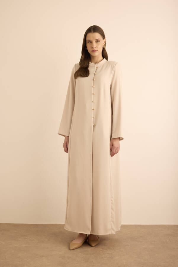 Taş Brit Düğme Detaylı Ferace - 6