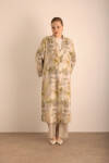 Taş Desenli Keten Pardösü - 1