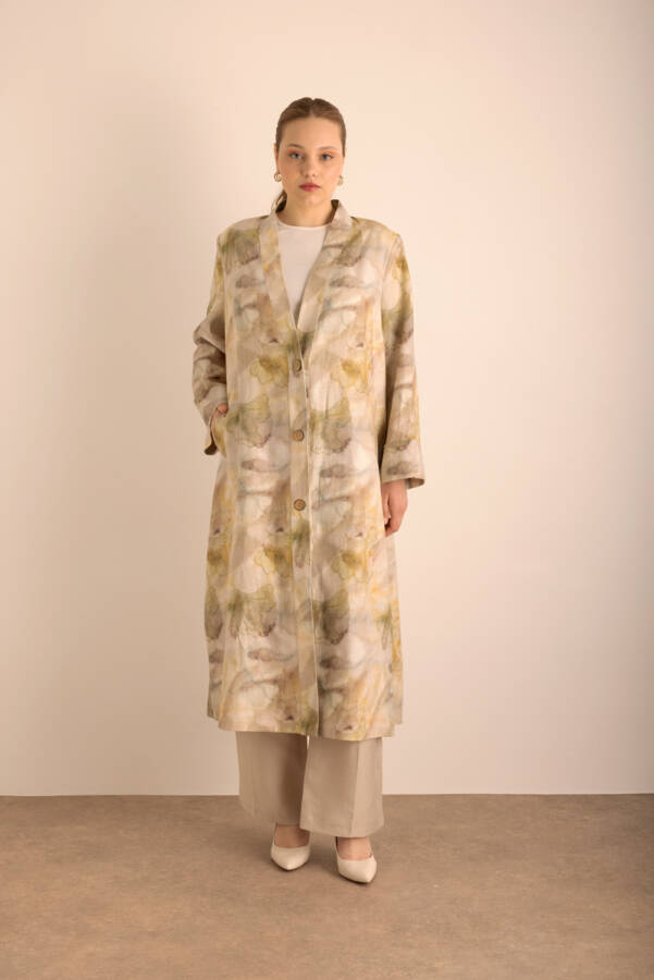 Taş Desenli Keten Pardösü - 6