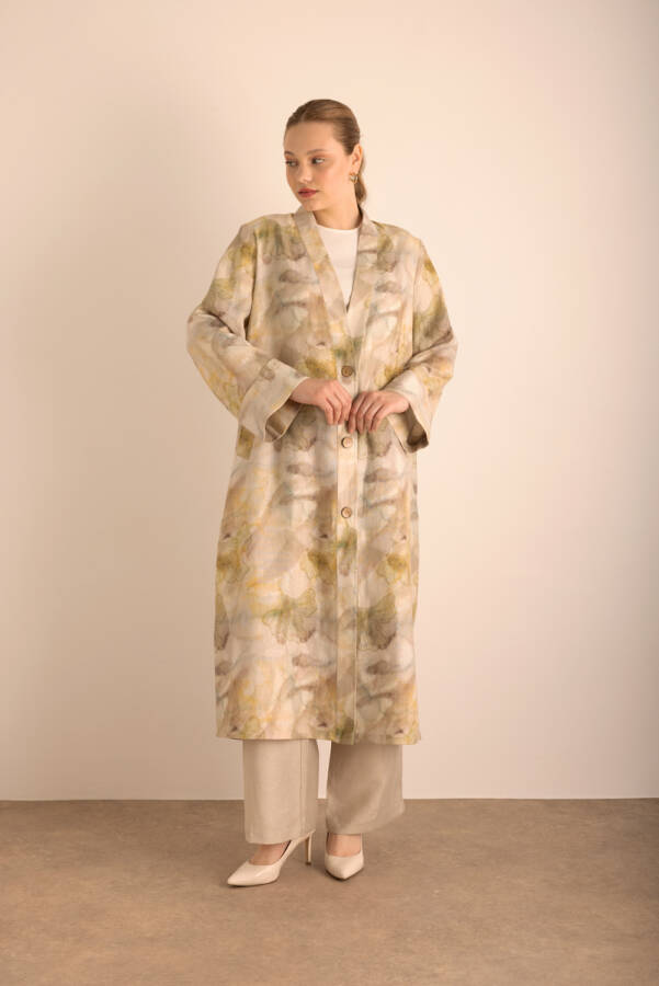 Taş Desenli Keten Pardösü - Aker (1)