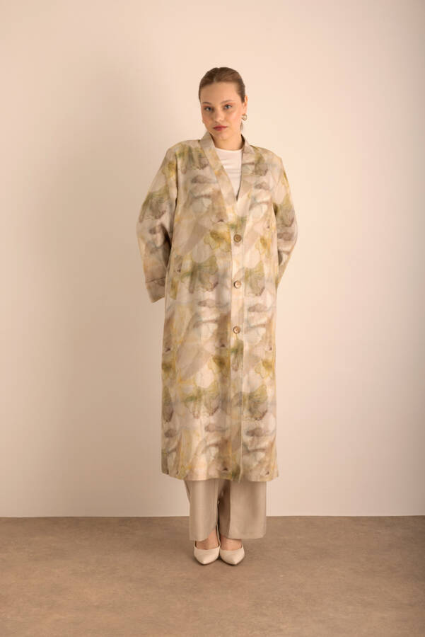 Taş Desenli Keten Pardösü - Aker