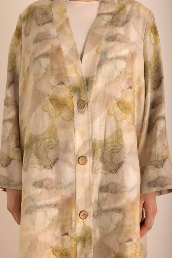 Taş Desenli Keten Pardösü - 4