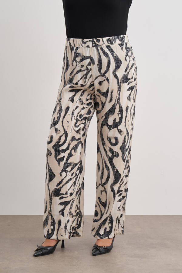 Taş Desenli Beli Lastikli Dokuma Viscon Pantolon - 3