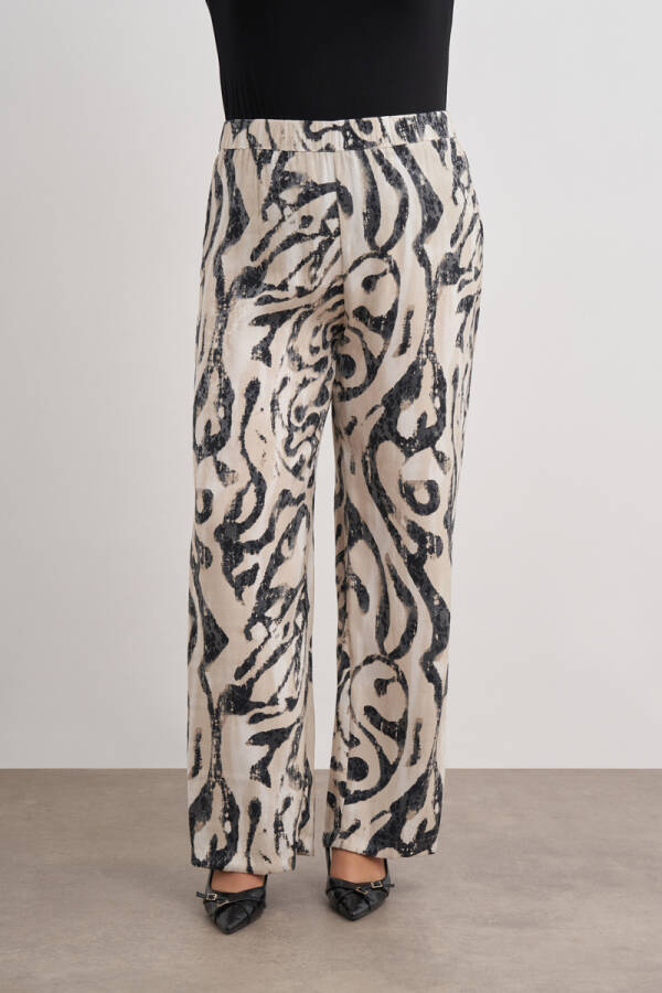 Taş Desenli Beli Lastikli Dokuma Viscon Pantolon - 4