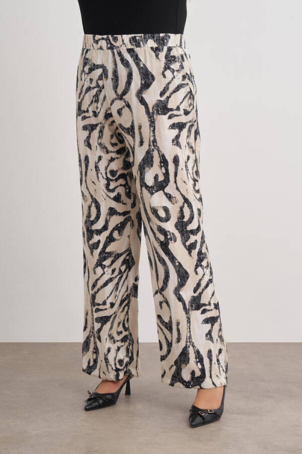 Taş Desenli Beli Lastikli Dokuma Viscon Pantolon - 5