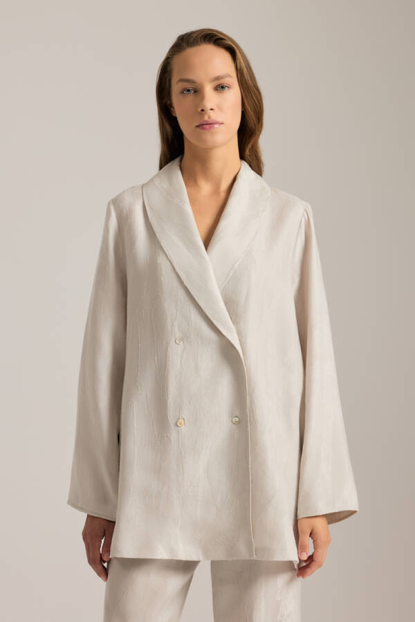 Taş Dokulu Kruvaze Kapama Tencel Pijama Üstü - 1