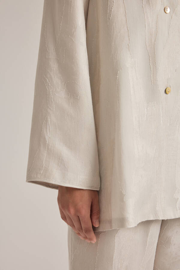 Taş Dokulu Kruvaze Kapama Tencel Pijama Üstü - 5