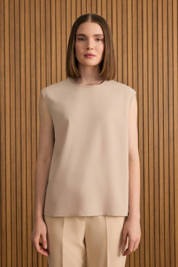 Taş Dokuma Kolsuz Bluz - 1