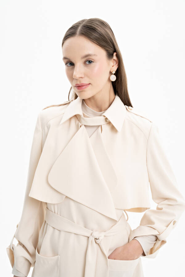 Taş Dökümlü Yaka Cepli Trençkot - 6