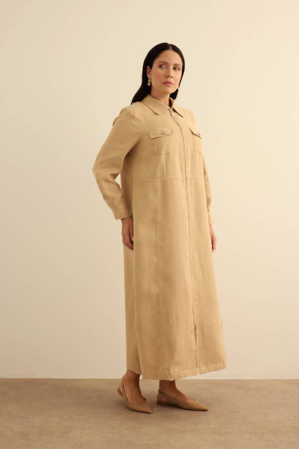 Taş Fermuarlı Keten Ferace - 3
