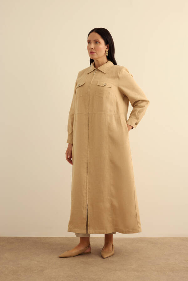 Taş Fermuarlı Keten Ferace - 4