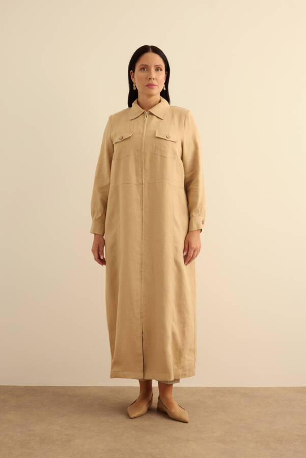 Taş Fermuarlı Keten Ferace - Aker