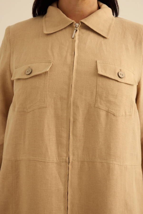 Taş Fermuarlı Keten Ferace - 6