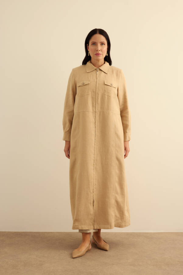 Taş Fermuarlı Keten Ferace - Aker (1)