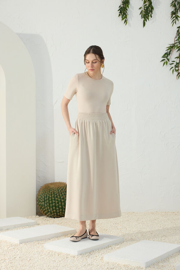 Taş Geniş Lastik Detaylı Etek - 4