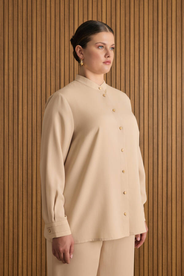 Taş Hakim Yaka Tencel Bluz - 3