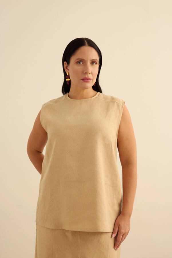 Taş Keten Kolsuz Bluz - Aker (1)