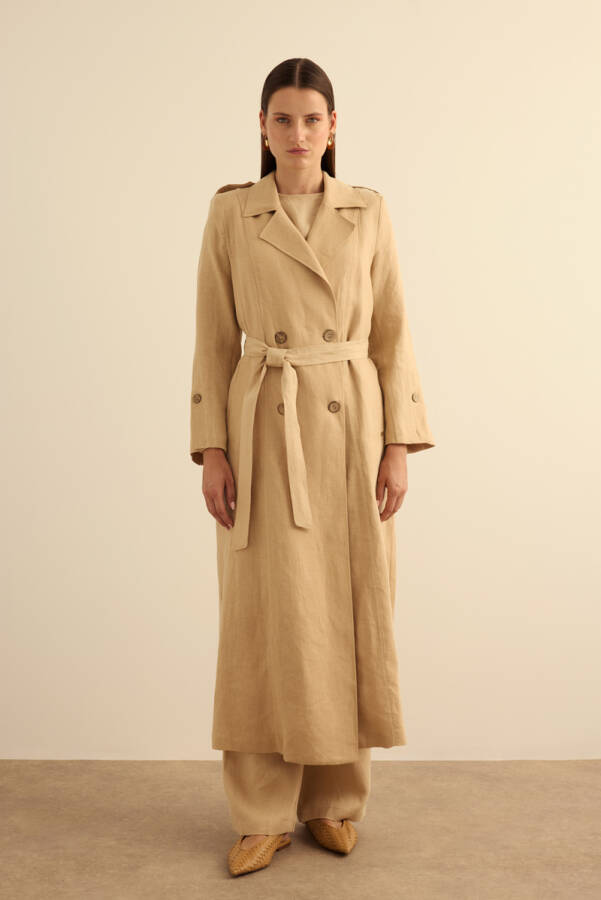 Taş Keten Pardösü - 5