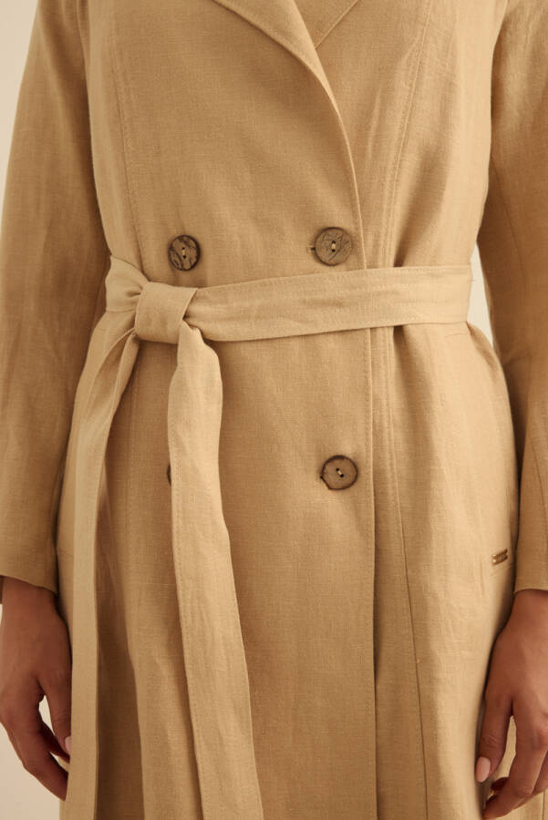 Taş Keten Pardösü - 6