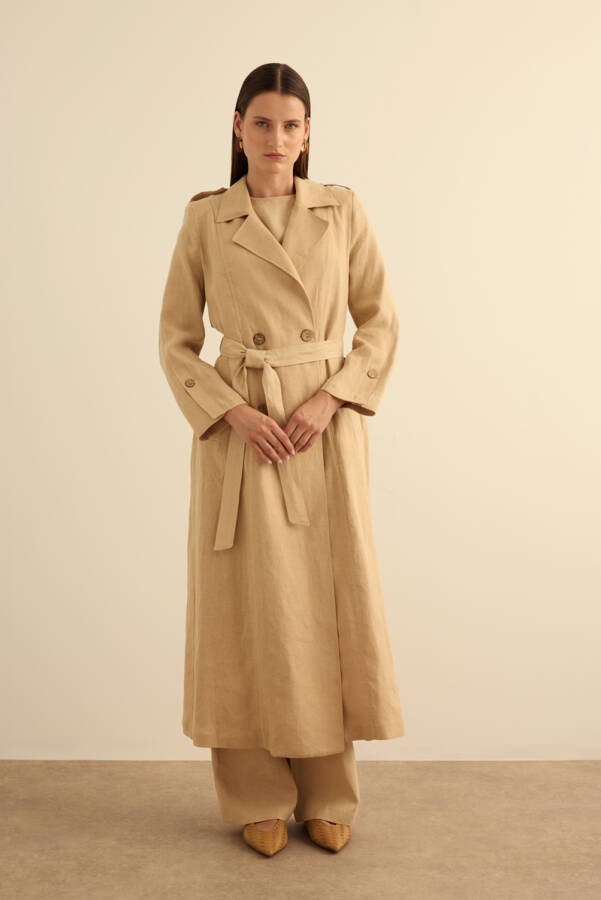 Taş Keten Pardösü - 4