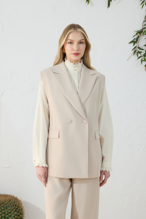 Taş Kırlangıç Yaka Düğme Detaylı Klasik Yelek - 2